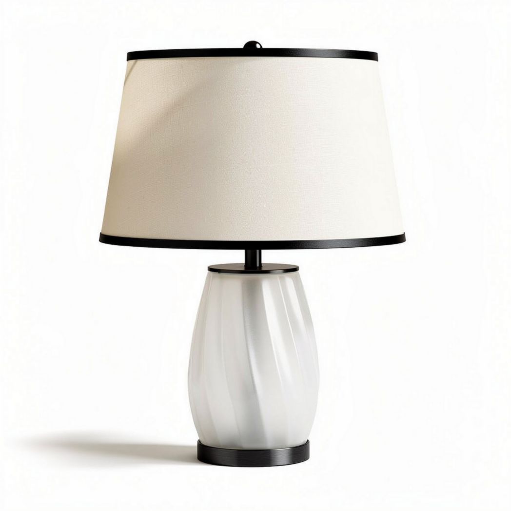 Lampada da tavolo in ceramica bianca con paralume in tessuto 25 x 25 x 40cm