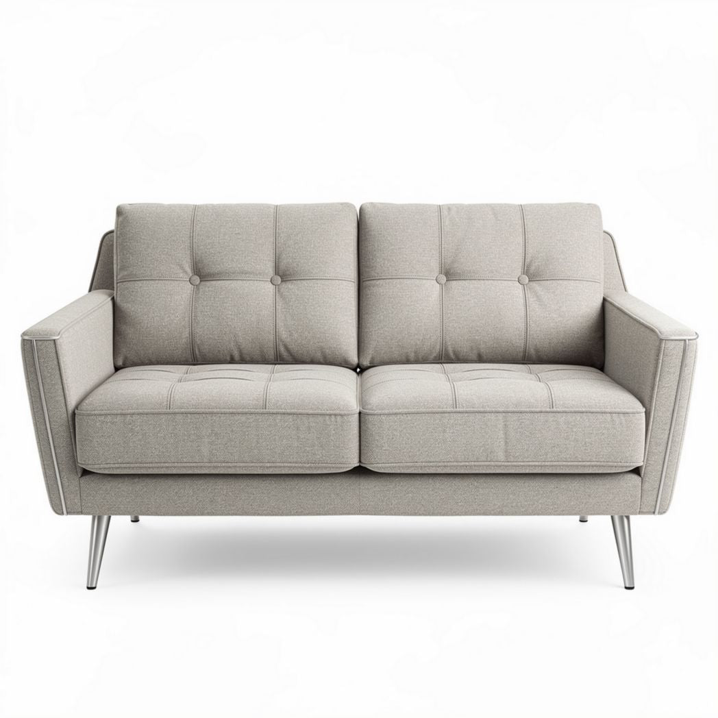 Divano moderno in tessuto grigio 150 x 80 x 75cm con gambe metalliche