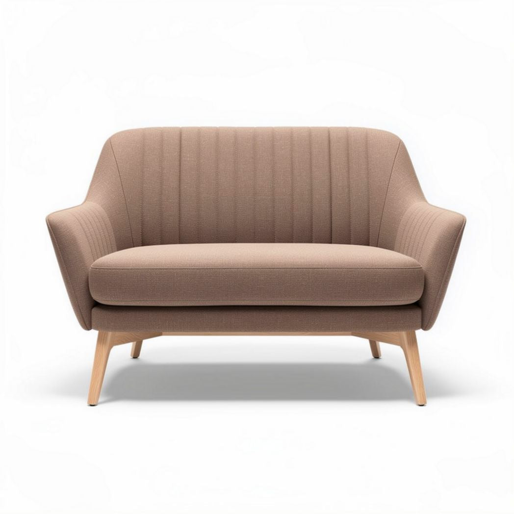 Divano a due posti in tessuto beige con struttura in legno 150 x 80 x 70cm