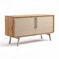 Mobiletto in legno chiaro con ante beige e dimensioni 120 x 50 x 75cm