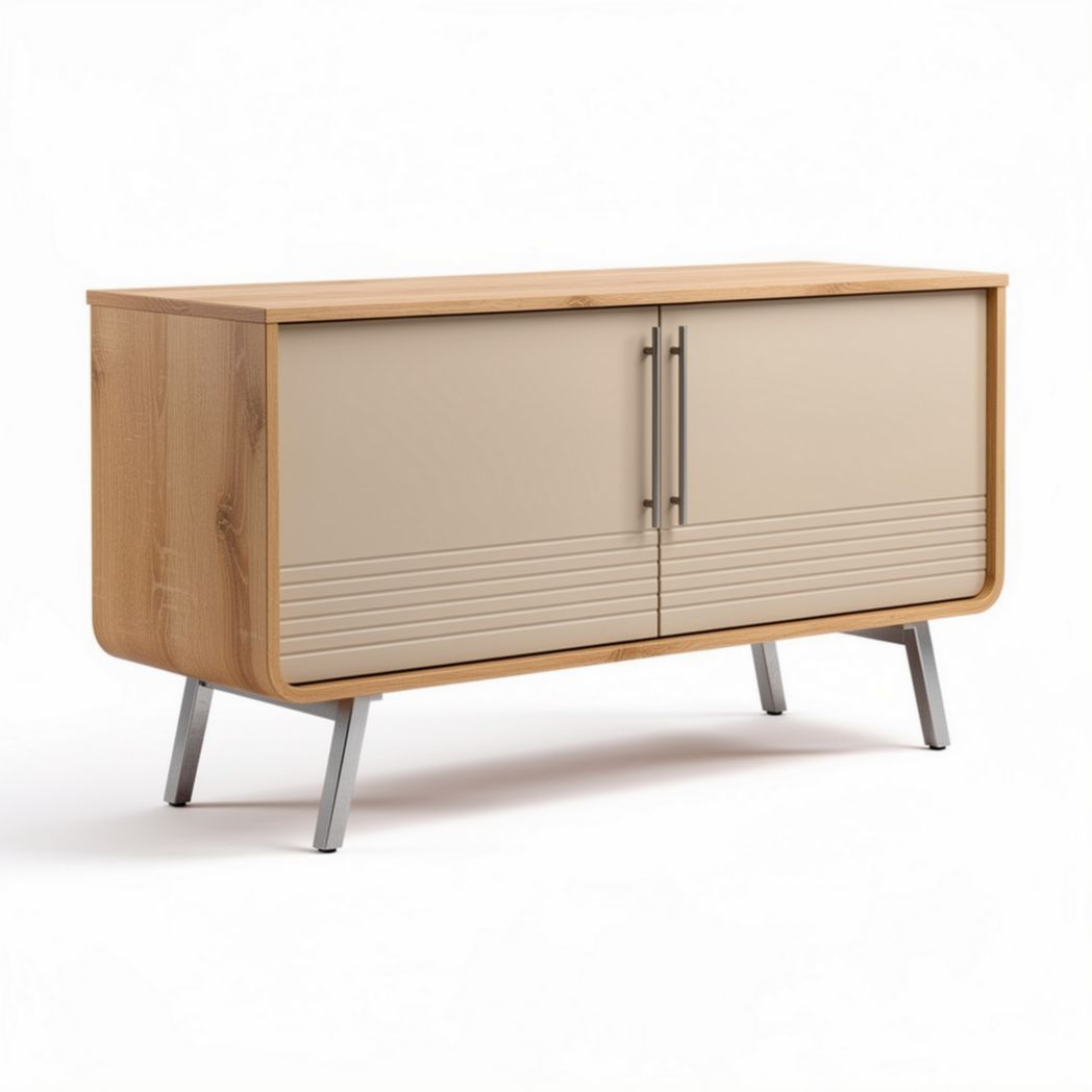 Mobiletto in legno chiaro con ante beige e dimensioni 120 x 50 x 75cm