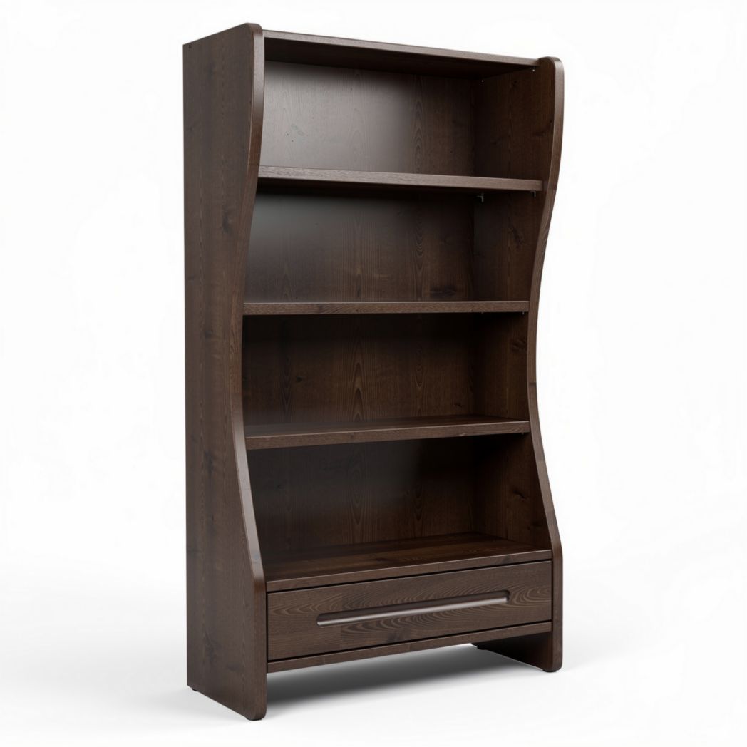 Libreria in legno scuro con ripiani regolabili e cassetto 80 x 30 x 150cm