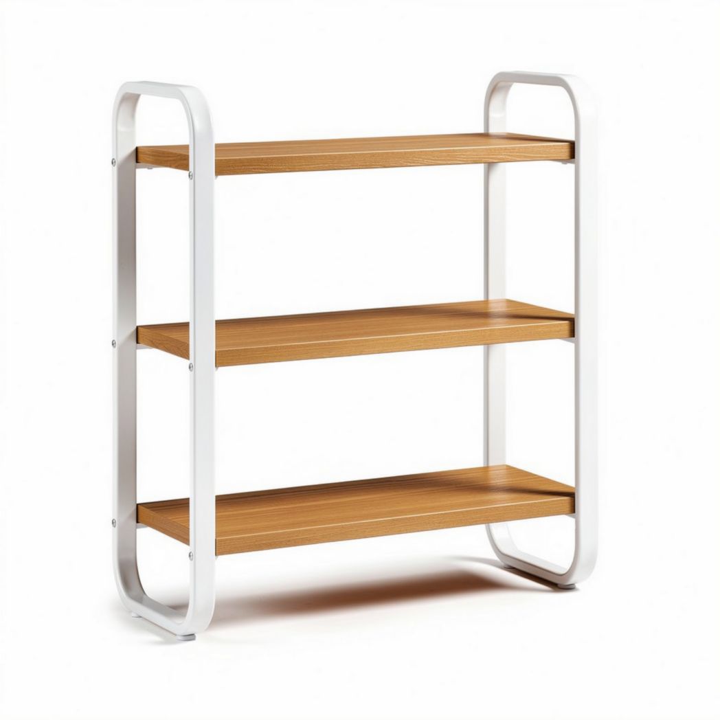 Mobile libreria in legno e metallo dimensioni 70 x 30 x 90cm colore naturale e bianco