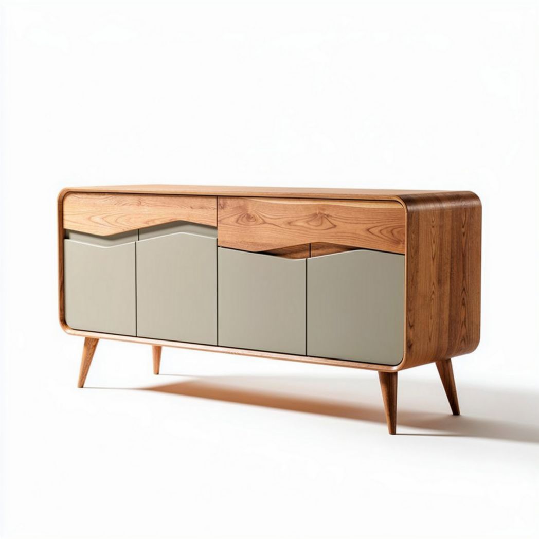 Credenza in legno con finitura grigia e dimensioni 150 x 40 x 80cm