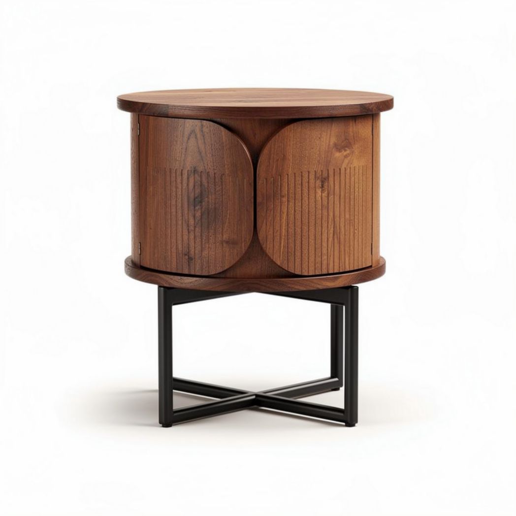 Tavolino rotondo in legno con base nera e ripiani interni 50 x 50 x 50cm