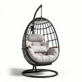 Poltrona sospesa in rattan con cuscino sfoderabile colore beige 120 x 90 x 100cm