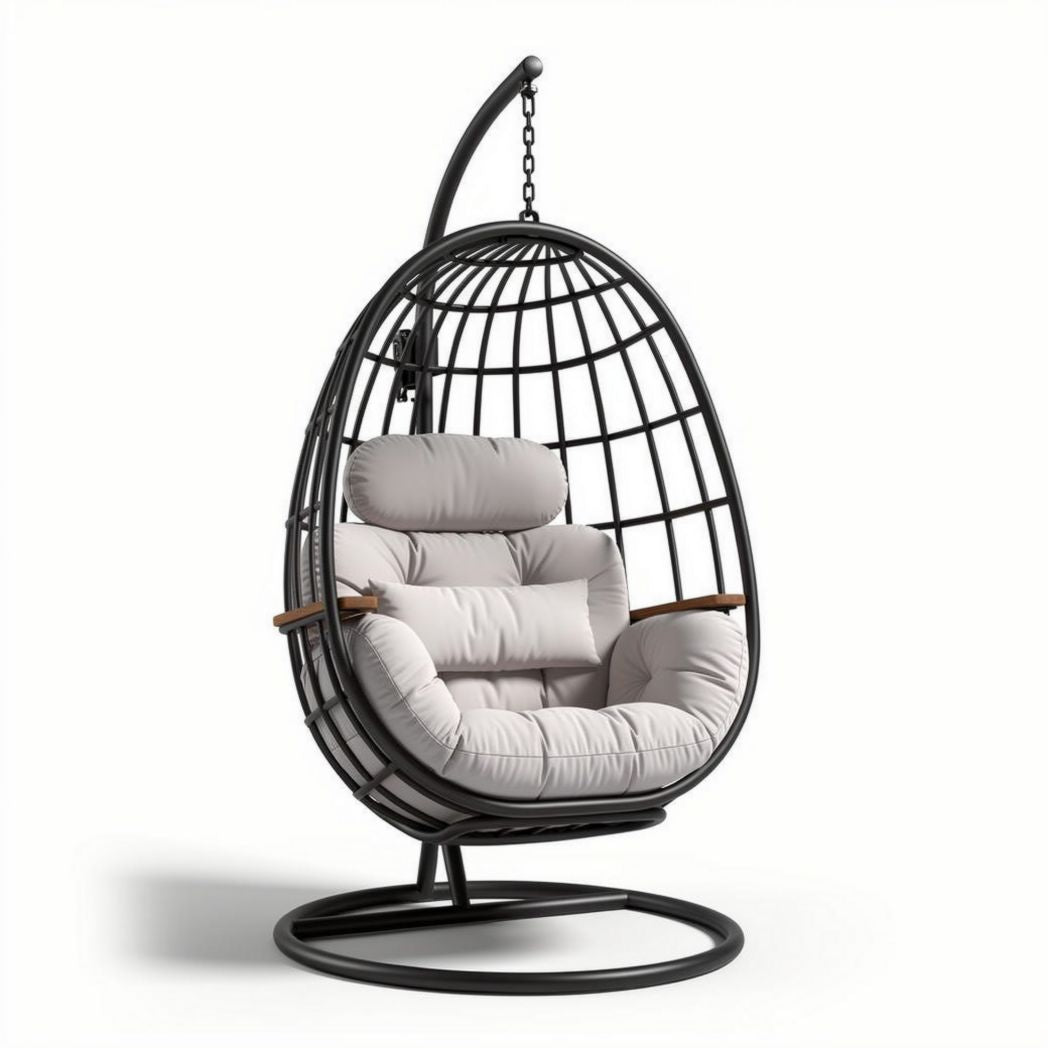 Poltrona sospesa in rattan con cuscino sfoderabile colore beige 120 x 90 x 100cm