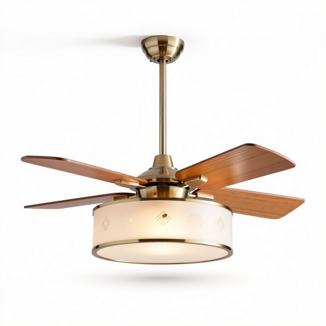 Ventilatore a soffitto con illuminazione e pale in legno diametro 45cm collezione vintage