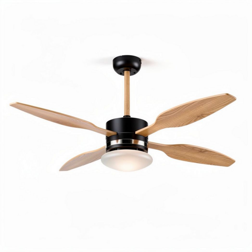 Ventilatore a soffitto con lampade integrate in legno e metallo nero 50 x 50 x 30cm